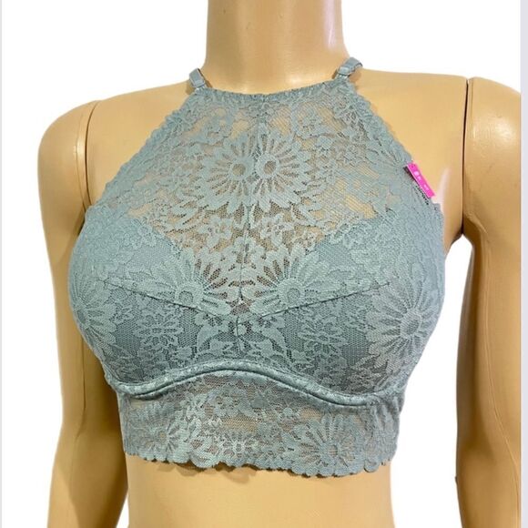 Victoria’s Secret Pink push up padded High Neck lace underwire bralette bra Sage - Picture 4 of 4